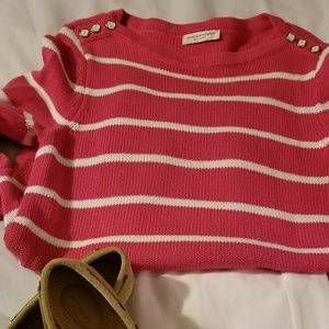 🎀 24hr Sale Pink with white striped sweater